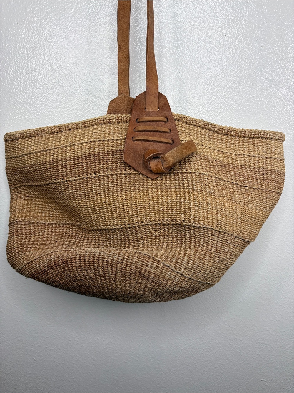Unbranded Woven Straw Boho Leather Strap Basket Bag